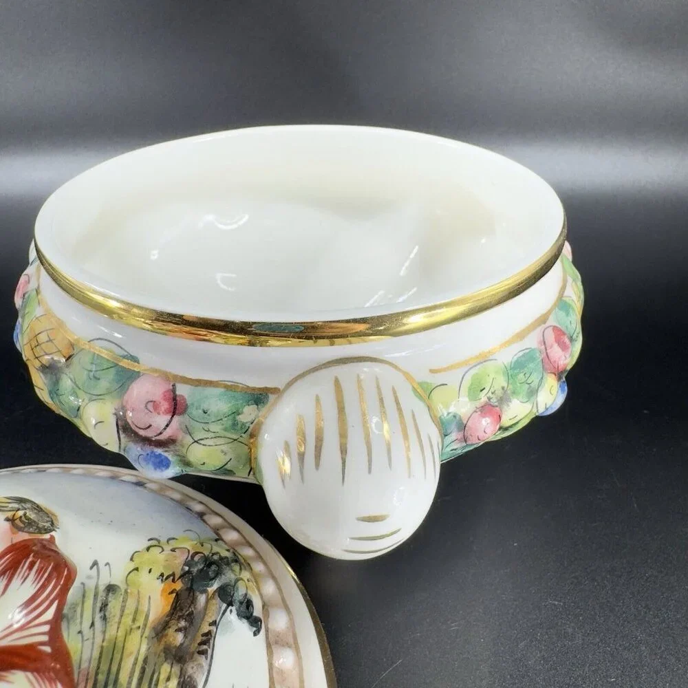Vintage Capodimonte Italian Pottery Covered Dish Covered Bowl Dish Painted Italy